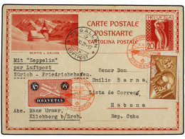 CUBA. 1929 (2-XI). SUIZA A LA HABANA. Entero Postal Suizo De 20 Cts. Con Franqueo Adicional De 35 Cts. Y 45 Cts. Circula - Autres & Non Classés