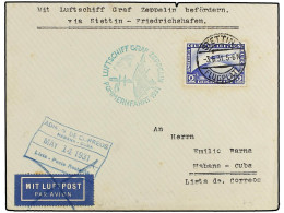 CUBA. 1931 (3-V). SETTIN (Alemania) A LA HABANA. Circulada Con Sello Alemán De 2 MK Azul Por GRAF ZEPPELIN Hasta Friedri - Andere & Zonder Classificatie