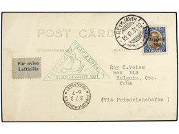 CUBA. 1931 (30-VI). REYKJAVIK A HOLGIN. Circulada Con Sello De Islandia De 1 Kr. Castaño Y Azul Por El GRAF ZEPPELIN Vía - Otros & Sin Clasificación