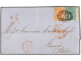 ANTILLAS DANESAS. 1868. ST. THOMAS A GÉNOVA (Italia). Circulada Con Sellos Británicos De 4 D. Naranja Y 1 Sh. Verde Mat. - Andere & Zonder Classificatie