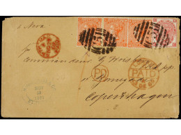 ANTILLAS DANESAS. 1869. ST. THOMAS To COPENHAGEN. Envelope Franked With GB. 3 D. Rose (pl. 5) And 4 D. Vermeillon (3) (p - Autres & Non Classés