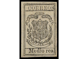 (*) REPUBLICA DOMINICANA. 1866. 1/2 Real Negro S. Anteado, Papel Listado, Posición 5. MAGNÍFICO EJEMPLAR. Firmado G. TOD - Other & Unclassified