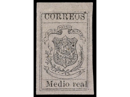 (*) REPUBLICA DOMINICANA. 1867-71. 1/2 Real Negro S. Rosa. Muy Bonito Ejemplar. Sc.13. - Other & Unclassified