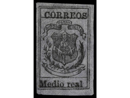 (*) REPUBLICA DOMINICANA. 1867-71. 1/2 Real Negro S. Lavanda. Muy Bonito Ejemplar. Sc.15. - Other & Unclassified