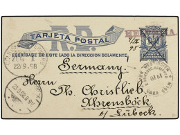 REPUBLICA DOMINICANA. 1898 (Sept 4). 3c. Deep Blue Postal Stationery Card Used To LUBECK Cancelled With Date In Manuscri - Other & Unclassified