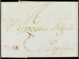 ECUADOR. 1809 (6 Agosto). QUITO A POPAYAN. Carta Completa Con Texto. Marcas QUITO (Tizón Nº 5 Estampación Débil) Y DEBE  - Sonstige & Ohne Zuordnung