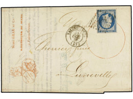 FRANCIA. 1857. VALENCIENNES A LUMEVILLE. 20 Cts. Azul Sobre Envuelta-formula Con Publicidad Impresa RAFFINEURS DE SUCRE/ - Autres & Non Classés