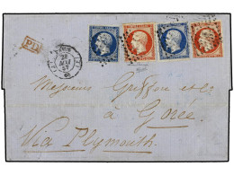 FRANCIA. 1857 (May 20). Cover From PARIS To GORÉE, Sénégal Franked By 1853 20c. Blue (2) And 80c. Carmine Vermilion (2)  - Autres & Non Classés