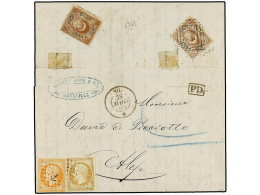 FRANCIA. 1865. MARSEILLE A ALEP (Syria). 10 Cts. Bistre Y 40 Cts. Naranja, Mat. ANCLA Y Fechador Del Paquebot NIL/* (Sal - Other & Unclassified