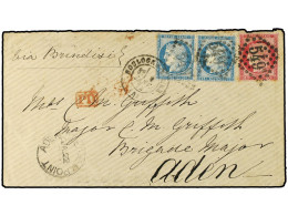 FRANCIA. 1874 (Jan 9). Cover From Boulogne Via Brindisi To Aden, Franked By 1871-75 25c. Blue (2) And 80c. Carmine Tied  - Other & Unclassified