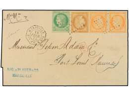 FRANCIA. 1875 (Feb. 14). Cover From MARSEILLE To PORT LOUIS (Mauritius) Franked By Siege 40c. Orange (2), 1871/75 5c. Gr - Other & Unclassified