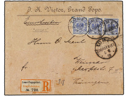 BENIN. 1895. WHYDAH. GRAND POPO To GERMANY. Cover Sent Via LOME (German Cameron) With Three German Stamps Of 20 Pf. Blue - Autres & Non Classés