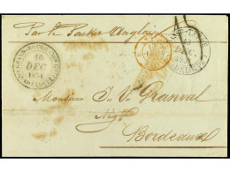 GUADALUPE. 1851. Stampless Envelope To France Cancelled By GRAND-BOURG Double Ring With BASSE-TERRE Transit Sent By Engl - Sonstige & Ohne Zuordnung