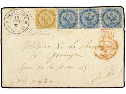 GUADALUPE. 1867 (June 10). Cover To FRANCE Franked By General Issue 1859/65 Eagle 10c. Bistre Brown And Horizontal Strip - Autres & Non Classés