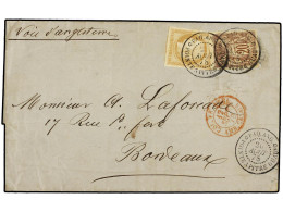 GUADALUPE. 1878 (Aug 26). Cover To BORDEAUX By British Packet With Mixed Issue Franking Of Ceres 1872-77 15c. Bistre Lar - Andere & Zonder Classificatie