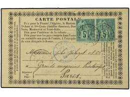 GUADALUPE. 1884. Postal Stationary Card Addressed To FRANCE Bearing French General Colonies 5 C Green (pair) (Yvert 49)  - Other & Unclassified