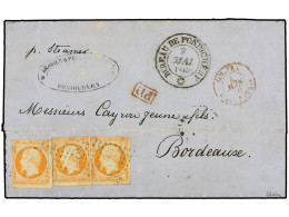 INDIA FRANCESA. 1860. Cover From PONDICHERY To BORDEAUX Endorsed 'p. Steamer', Franked By France 1852 40c. Orange (3) Pa - Sonstige & Ohne Zuordnung