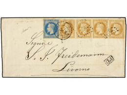 LEVANTE: CORREO FRANCES. 1869. SALÓNICA A LIVORNO. 10 Cts. Bistre (4) Y 20 Cts. Azul. Mat. Rombo De Puntos '5095' Y Fech - Other & Unclassified