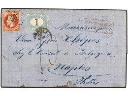 LEVANTE: CORREO FRANCES. 1870 (13 Apr.). Envelope From CONSTANTINOPLE To NAPLES, Bearing 1867 80 C. Carmine Tied By Part - Otros & Sin Clasificación