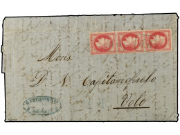 LEVANTE: CORREO FRANCES. 1872 (June 22). Entire Letter From Marseille To Volo Franked By 1867 80c. Carmine Rose In A Ver - Altri & Non Classificati