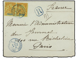 MADAGASCAR. 1904 (Feb 29). Registered Cover To PARIS Franked By 1896-99 20c. Brick Red On Greenish Pair Tied By Bold Str - Sonstige & Ohne Zuordnung