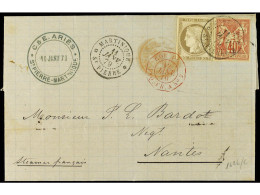 MARTINICA. 1879. Envelope To FRANCE Bearing French General Colonies Ceres 30 Cents Brown (Yvert 9) Mixed With Type Sage  - Autres & Non Classés