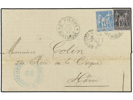 MARTINICA. 1881 (July 27). Cover To LE HAVRE Bearing General Issues 1878-80 Type Sage 10c. Black On Lilac And 15c. Blue  - Autres & Non Classés