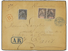 MARTINICA. 1894 (March 21). Registered-AR Cover To PARIS Franked By 1892 10c. Black On Lilac And 25c. Black On Rose Pair - Autres & Non Classés