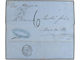 MARTINICA. 1864. Stampless Envelope To France Cancelled By ST PIERRE MARTINIQUE Double Ring Sent On The Steamer CARAIBE  - Autres & Non Classés