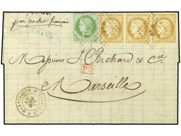 MARTINICA. 1875 (April 10). Entire Letter To Marseille With General Issues 1872-77 5c. Green And Strip Of Three 15c. All - Sonstige & Ohne Zuordnung