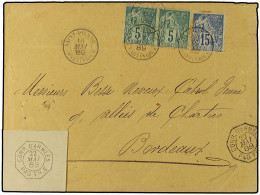 MARTINICA. 1889. S. PIERRE A FRANCIA. Circulada Con Sellos De Colonias De 5 Cts. (2) Y 15 Cts. Fechador Octogonal Maríti - Altri & Non Classificati