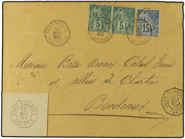 MARTINICA. 1889. S. PIERRE A FRANCIA. Circulada Con Sellos De Colonias De 5 Cts. (2) Y 15 Cts. Fechador Octogonal Maríti - Other & Unclassified