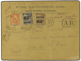 MARTINICA. 1896. Registered Envelope To EGYPT Bearing 05 On 30 Cents Brown (Yvert 12, Fault), 15 On 25 Cents Black (Yver - Andere & Zonder Classificatie