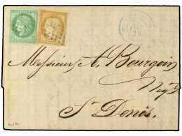 REUNION. 1876 (Feb 22). Entire Letter To ST DENIS Franked By General Issues 1872 15 C. Bistre And 5 C. Green On Pale Blu - Sonstige & Ohne Zuordnung