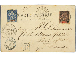 SENEGAL. 1903 (Dec 20). Postcard Sent Registered To PARIS Franked By 1892 15c. Blue And 25c. Black On Rose Tied By TIVAO - Other & Unclassified