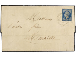 TUNEZ. 1862. Entire Letter To MARSEILLE Franked By Imperf 20 C. Blue Empire Tied By Dotted TUNIS Cds In Black For 'Port  - Other & Unclassified