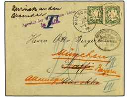 MARRUECOS. 1899 (April 30). Cover Bearing Embossed 5pf. Green (2) Used To SAFFI/MOROCCO Cancelled By MUNICH Despatch Cds - Autres & Non Classés