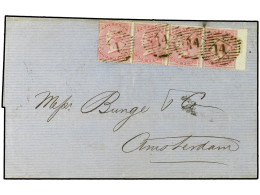GRAN BRETAÑA. 1857(May 16). Cover To Amsterdam Franked By Very Fine Strip Of Four 1857 4d Rose All Tied By London '14' N - Other & Unclassified