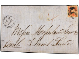 BARBADOS. 1863. 6 D. Rose-red, Fresh Colour, Slightly Attached Over Edge On Cover, Oblit. With Oval Barred Canc. Cds BAR - Other & Unclassified