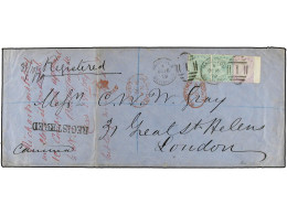 BERMUDAS. 1879 (Oct 16). Registered Cover To LONDON Franked By 1865-74 6d. Dull Mauve And Horizontal Pair Of 1sh. Green  - Other & Unclassified