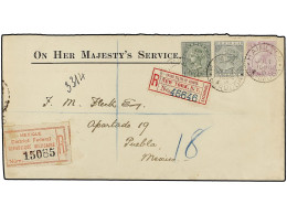 BERMUDAS. 1898 (1 June). OHMS Envelope (a Little Trauncated At Left) Registered To MEXICO, Bearing 1/2 D. Dull Green And - Other & Unclassified