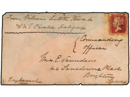 CANADA. 1867. 'A93' S.S. JAVA (Cunard). Partly Clear Numeral In Oval On Great Britain 1 P. Red Tied By Gum Staining On P - Autres & Non Classés