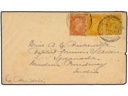 CANADA. 1894 (Dec 11). Cover From TORONTO To MADRAS, India Franked By Small Queens 1 C. Yellow Pair And Single 3 C. Rose - Sonstige & Ohne Zuordnung