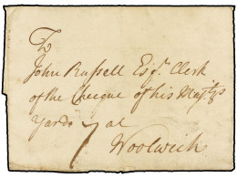 GIBRALTAR. 1734. GIBRALTAR To WOOLWICH. Entire Letter With London BISHOP Mark, Charged '7'. A Very Early Ship Letter. - Andere & Zonder Classificatie