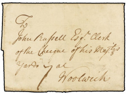 GIBRALTAR. 1734. GIBRALTAR To WOOLWICH. Entire Letter With London BISHOP Mark, Charged '7'. A Very Early Ship Letter. - Sonstige & Ohne Zuordnung