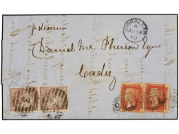 GIBRALTAR. 1869. Entire Letter From GIBRALTAR To CADIZ Endorsed 'p. Steamer' Franked By Great Britain 1d. Red (2) Tied B - Andere & Zonder Classificatie