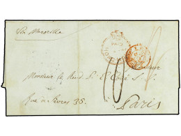 HONG KONG. 1850 (Jan 30). Entire Letter From HONG KONG To PARIS Via Marseille, Reverse With HONG KONG Cds In Black And O - Autres & Non Classés