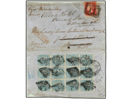 INDIA. 1857. HYDERABAD To ANNAN (Scotland). An Open Out Envelope Franked With Block Of Twelve Of 1/2 Anna Blue Tied By N - Autres & Non Classés