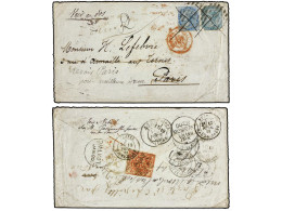 INDIA INGLESA. 1881. SIALKOT To PARIS. 1/2 Anna Blue And 4 Annas Grey Green, On Back Local Stamp Of KASHMIR 1 Anna Red.  - Sonstige & Ohne Zuordnung