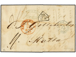 MALTA. 1866 (Oct.). Entire From Holland, Bearing Red 'AMSTERDAM' Cds Also PAYS-BAS/2 ERQUELINES Cds. In Blue, FR/2F 16C  - Otros & Sin Clasificación